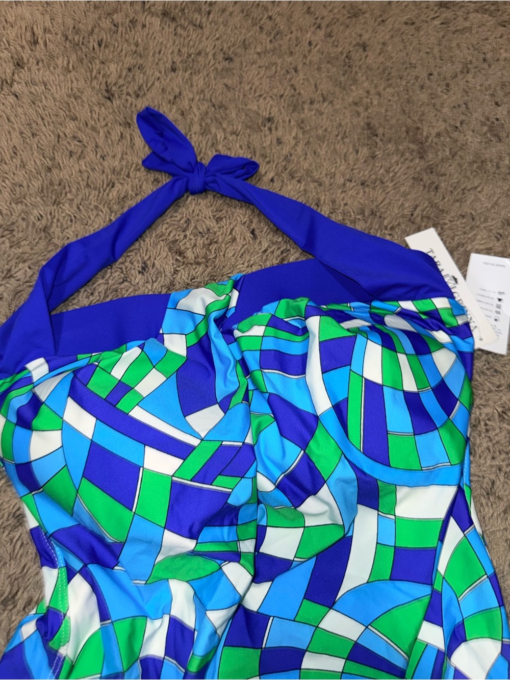 Resort brand Blue & Green Patterned Halter Swim Top